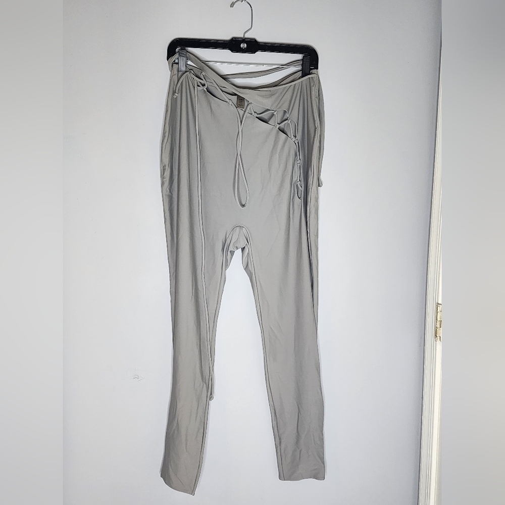 Skims Womens lace-up chrome ankle leggings grey, size 3X NWT